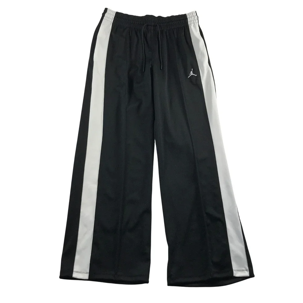 Jordan Mens Wide Leg Track Pants Black White Side Stripe Jumpman FV7101-010 M